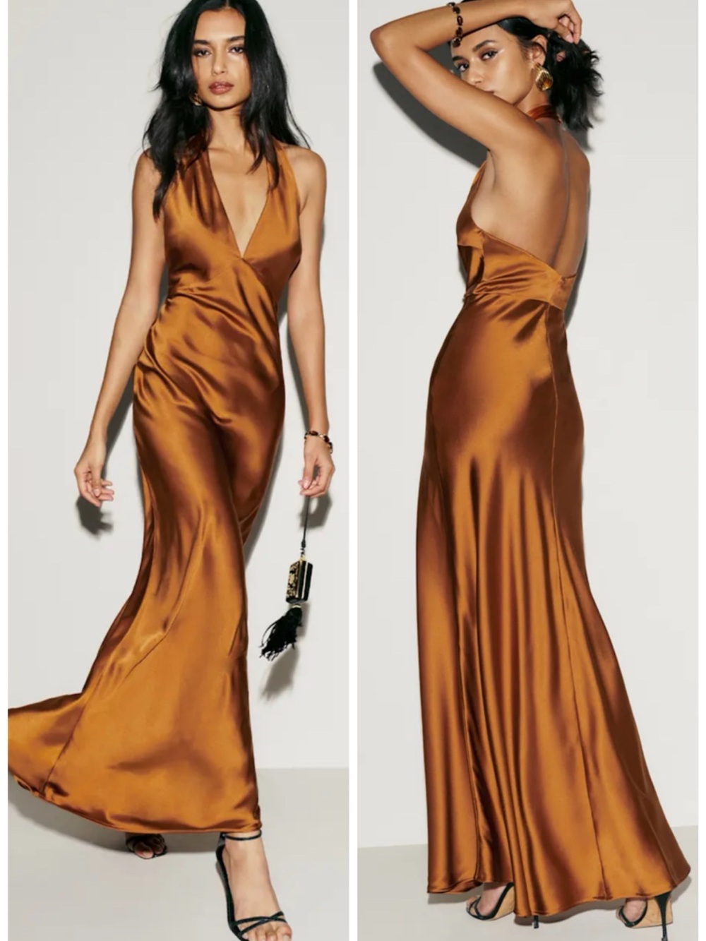 REFORMATION Daniela Copper Orange Maxi Silk Dress SZ US 6 NWT
